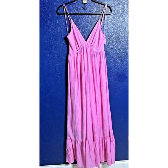 MABLE Pink Maxi Dress with Back Bow Lined Rayon Spaghetti Adjustable Straps Sz M - Picture 1 of 16